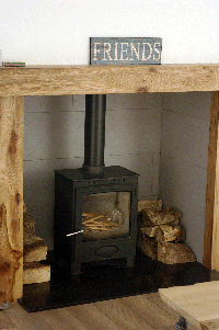 Log burner in the main lounge